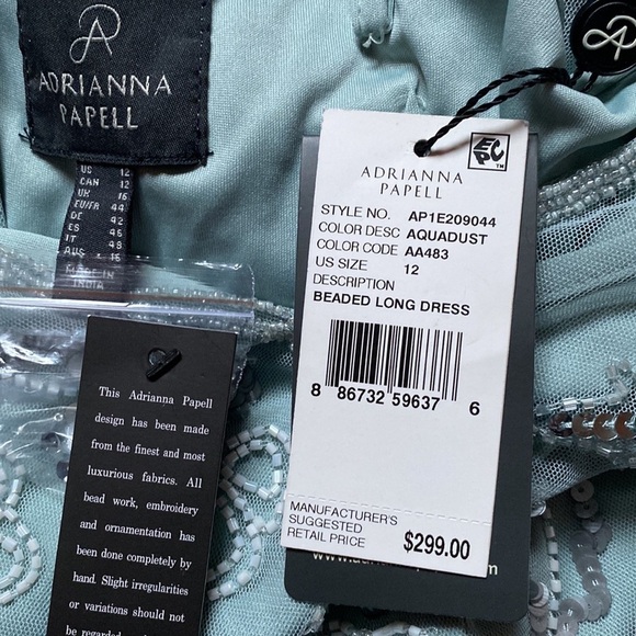 ADRIANNA PAPELL V-Neck Short Sleeve Illusion Beaded Gown in Aqua Dust - Picture 5 of 12